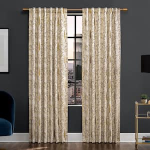 Aubry Shimmering Floral 100% Gold 96 in. L x 52 in. W Blackout Back Tab Curtain Panel