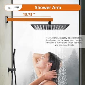 Rainfall 1-Spray Square 12 in. Shower System Shower Head with Handheld in Black (Valve Included)