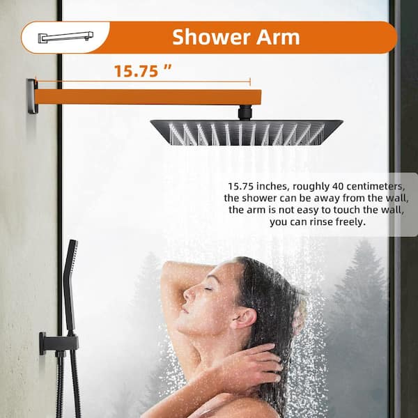 Rainfall 1-Spray Square 12 in. Shower System Shower Head with Handheld in Black (Valve Included)
