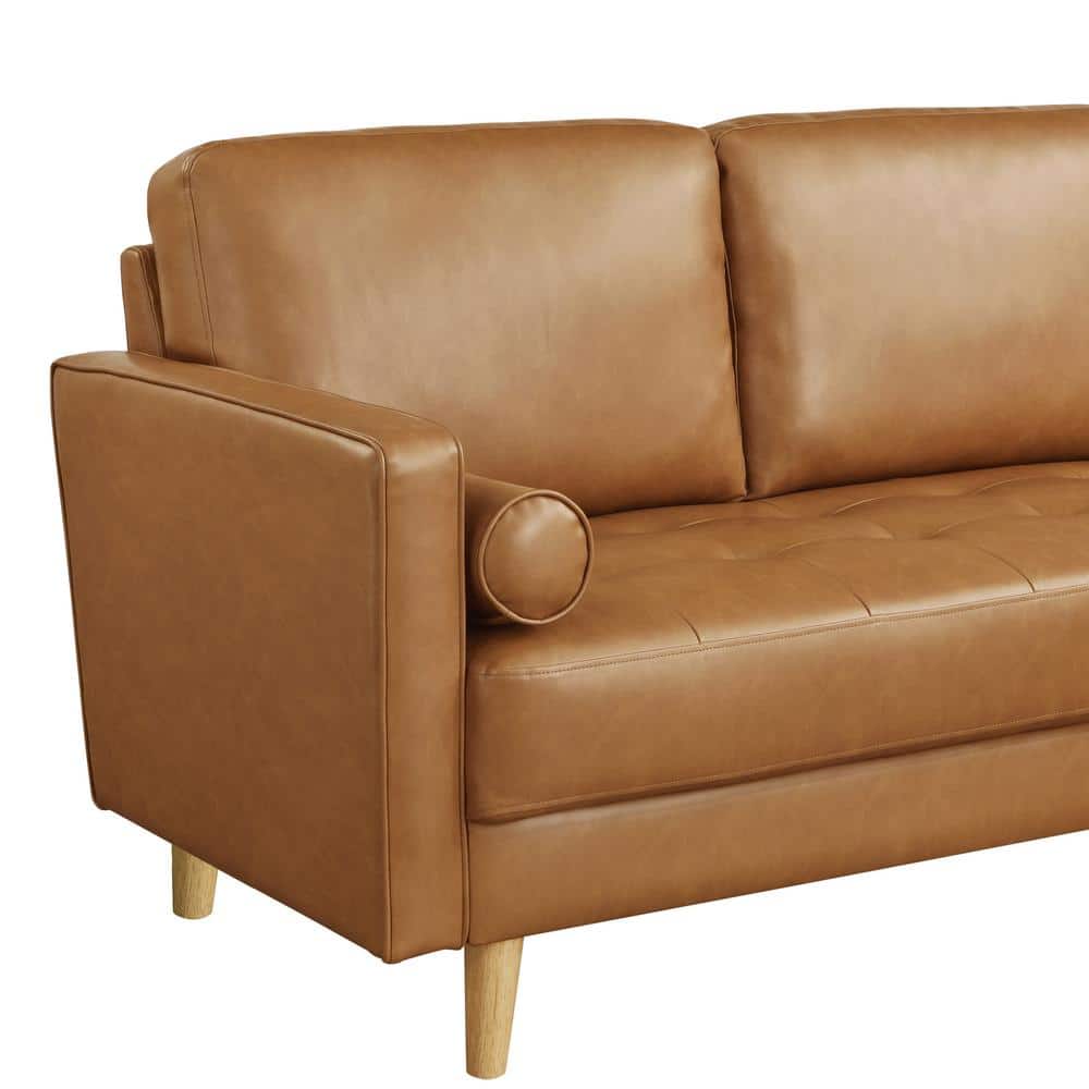 Carmel Tufted Faux Leather Sofa Chaise with Ottoman