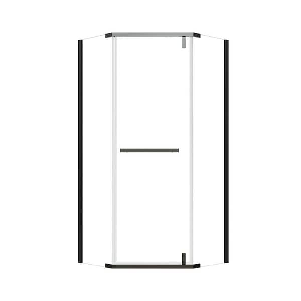 34.18 in. W x 72 in. H Neo Angle Pivot Semi Framed Corner Shower Enclosure in Matt Black Finish