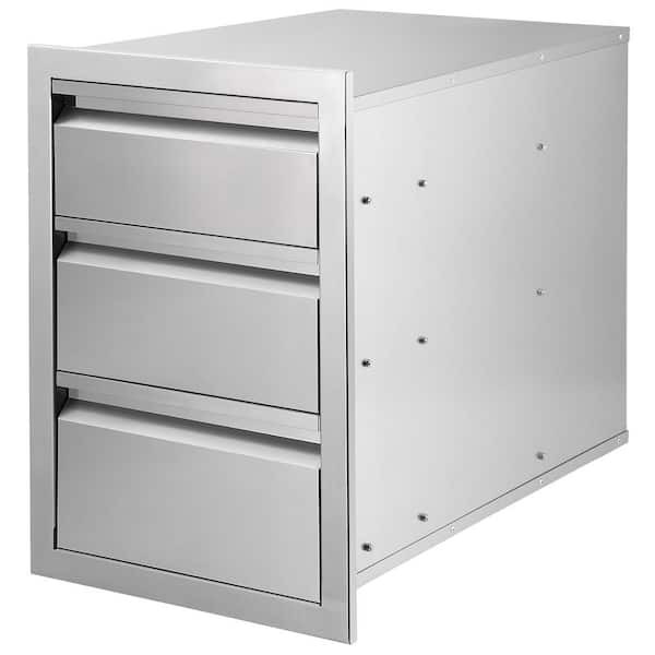 SEEUTEK 18 in. W x 20.5 in. H x 20.5 in. D Outdoor Kitchen Drawers Stainless Steel Flush Mount Triple BBQ Access Drawers