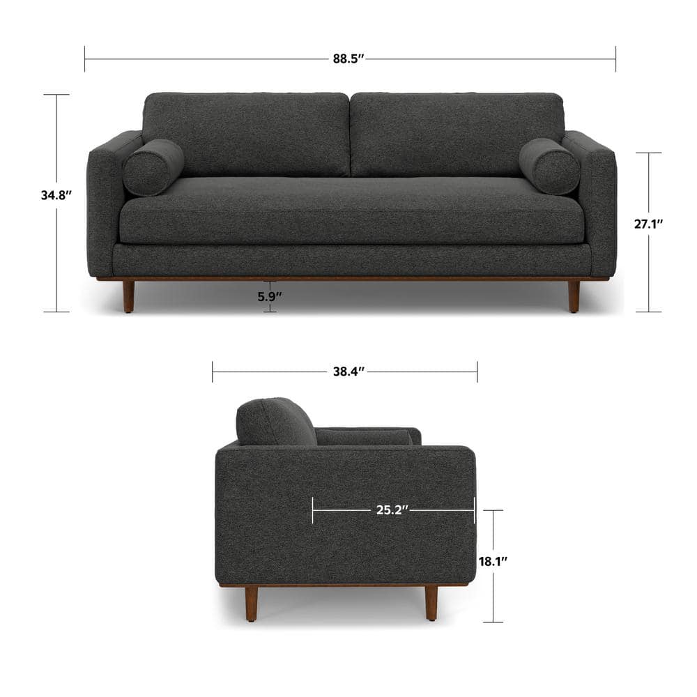 Morrison Charcoal Grey Fabric Mid-Century Modern Sofa with Wood Frame