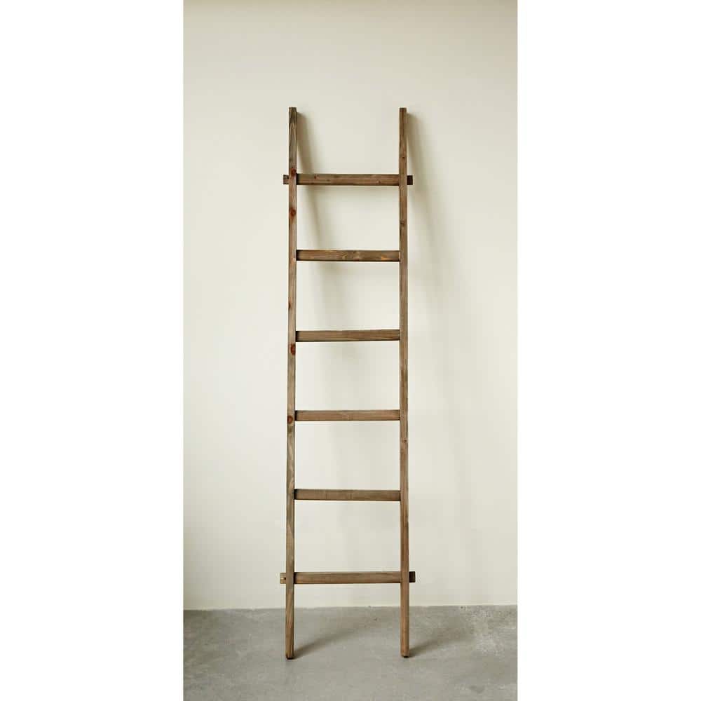 Rustic Natural Wood Decorative Ladder with 6 Rungs