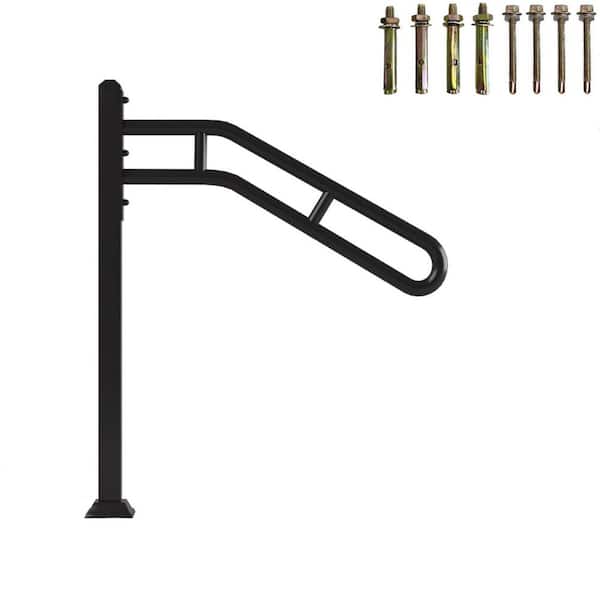 Afoxsos Single Post Handrail Outdoor Metal Bent Stair Handrails Wrought Iron U-Shaped Post with Anti-Skid Crossbar 32 L x 35.8 H