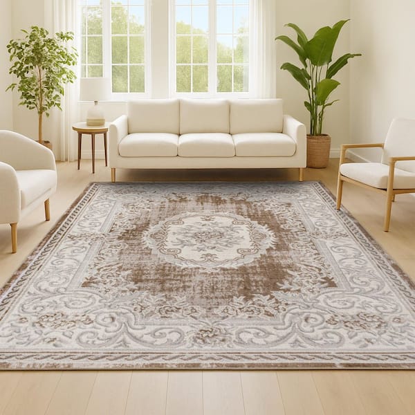 Rosalia Cottage Medallion Brown/Gray 8 ft. x 10 ft. Area Rug