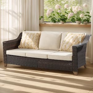 Wicker Outdoor Patio Sectional Sofa with Thick Baby Beige Cushions