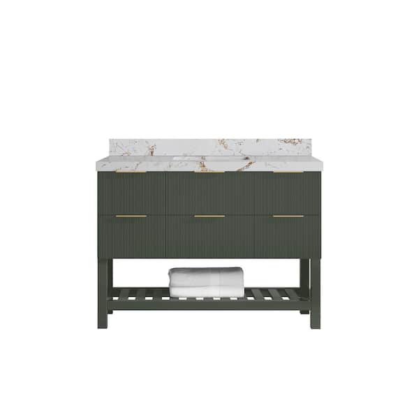 Willow Collections Catalina 48 in. Single Sink Freestanding Pewter Green Bath Vanity with Viola Gold Qt. Top Unassembled