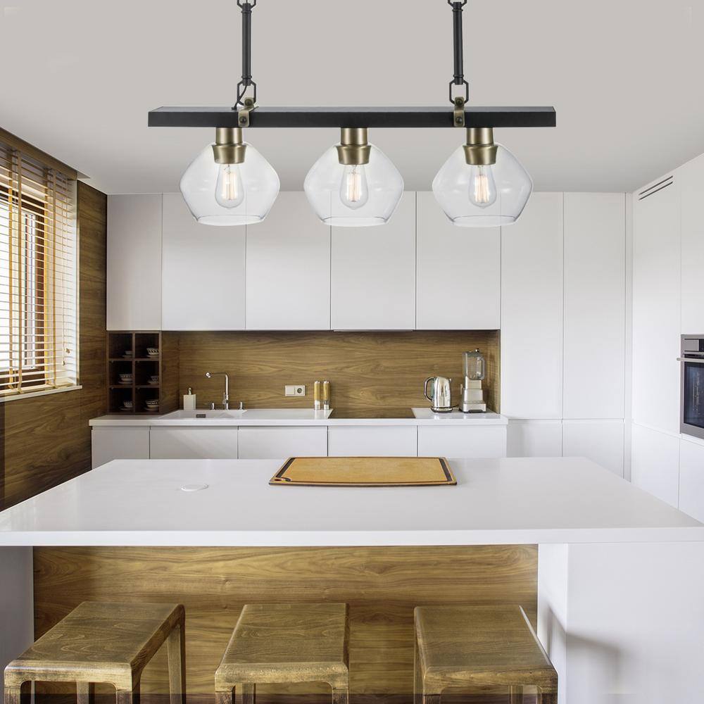 Matte Black and Gold 3-Light Glass Pendant Ceiling Fixture