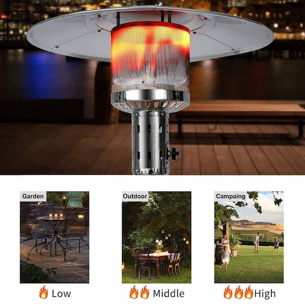 88 in. 47,000 BTU Outdoor Black Steel Propane Patio Heater with Portable Wheels