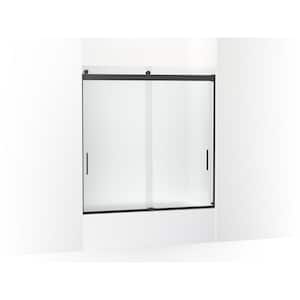 Levity 59.625 in. W. x 62 in. H Frameless Sliding Tub Door in Matte Black with Frosted Glass