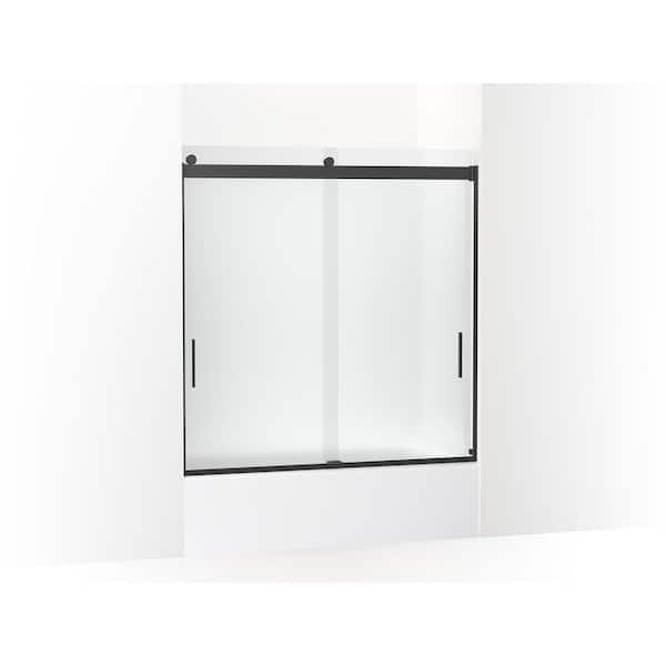 KOHLER Levity 57-60 in. W x 62 in. H Frameless Sliding Tub Door in Matte black with 1/4 in. Thick Frosted Glass