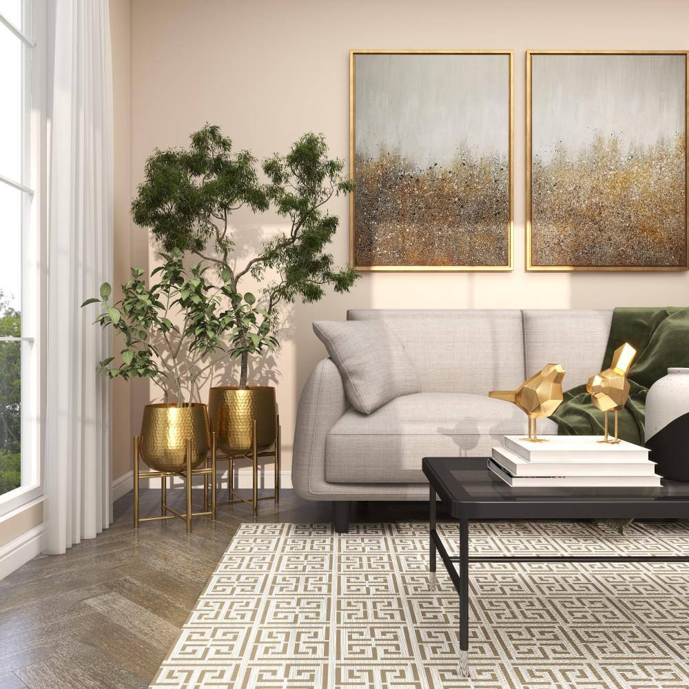 Contemporary Gold Metal Indoor Planter with X-Shaped Stand, 17" Height