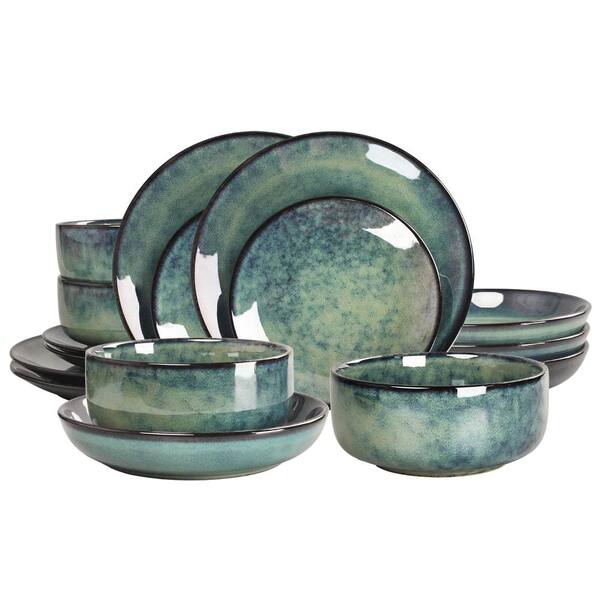 16-Piece Reactive Glaze Ceramic Dinnerware Set in Brown for 4 People Service for Four Set for Home Kitchen