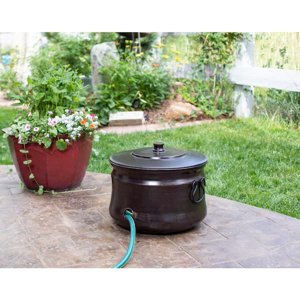 BirdRock Home Distressed Bronze Round Garden Hose Pot with Lid 11061 - The  Home Depot
