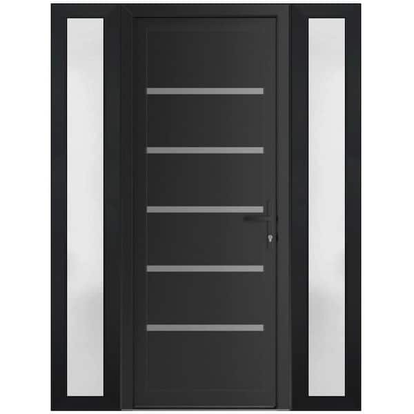 54 in. x 80 in. Left-hand/Inswing Frosted Glass Matte Black Steel Prehung Front Door with Hardware