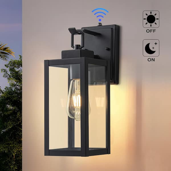 C Cattleya 1-Light Matte Black Dusk to Dawn Outdoor Wall Lantern Sconce with Clear Tempered Glass
