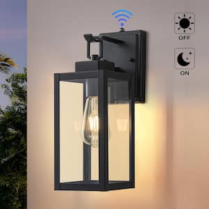 1-Light Matte Black Dusk to Dawn Outdoor Wall Lantern Sconce with Clear Tempered Glass