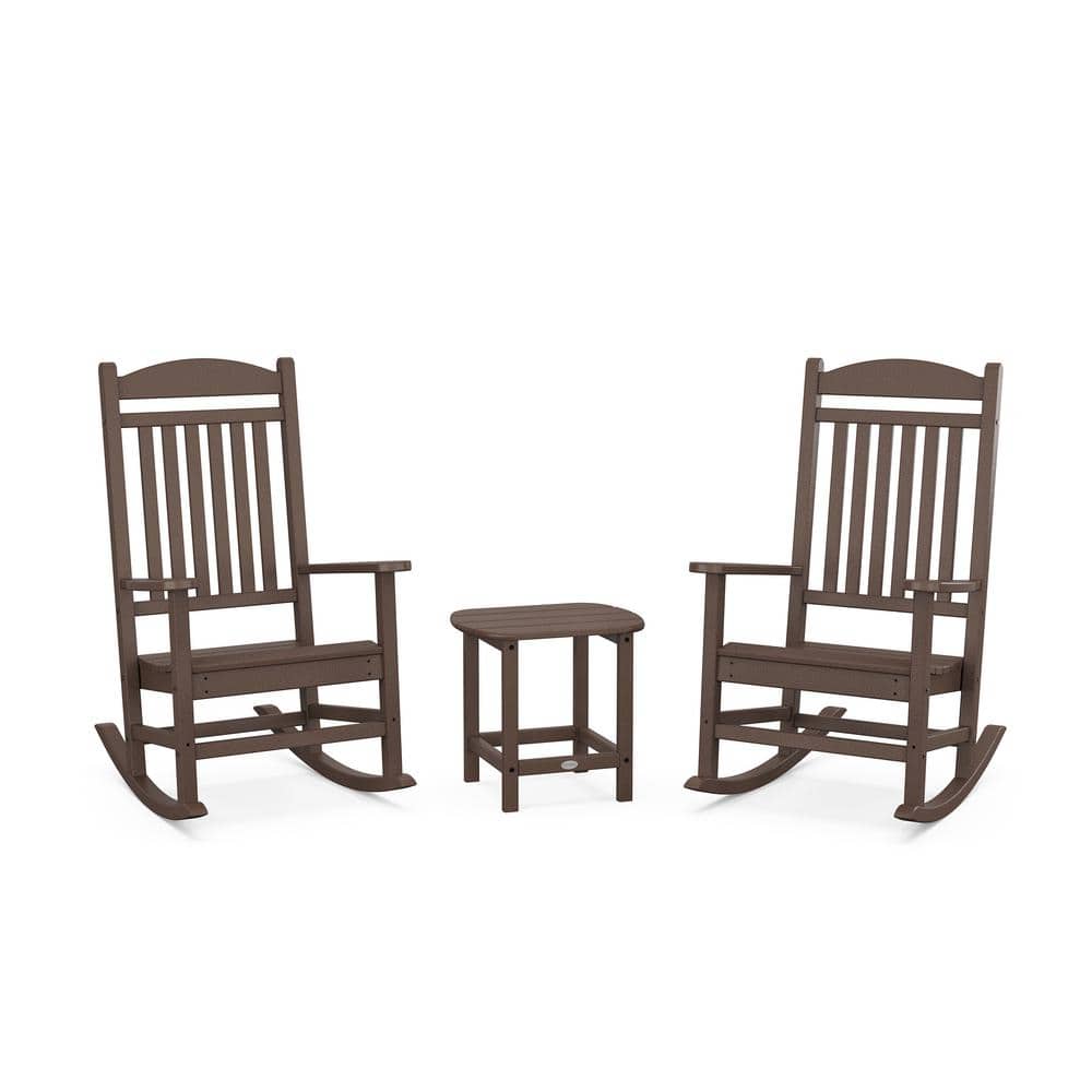 POLYWOOD Grant Park Mahogany 3-Piece Plastic Outdoor Rocking Chair Set -  PWS540-5