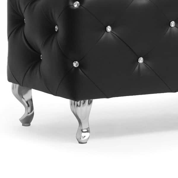 Baxton Studio Stella Glam Black Faux Leather Upholstered Ottoman