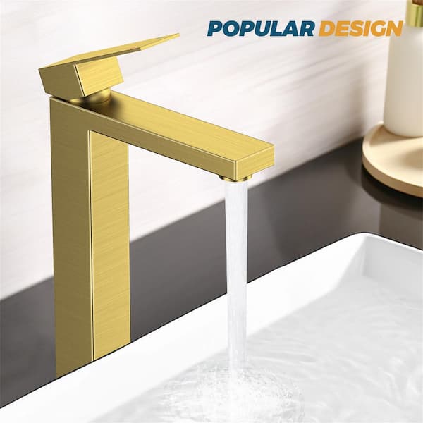 Single Handle High-Arc Bathroom Faucet with Pop-Up Drain Included and Spot Resistant in Gold