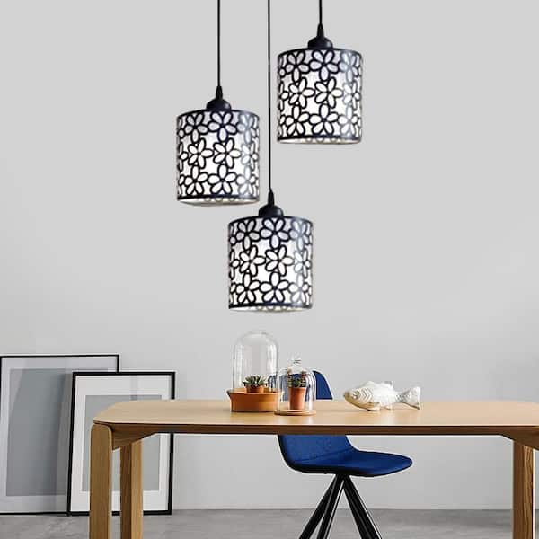 OUKANING 3-Light Black and White Modern Pendant Light with Plastic