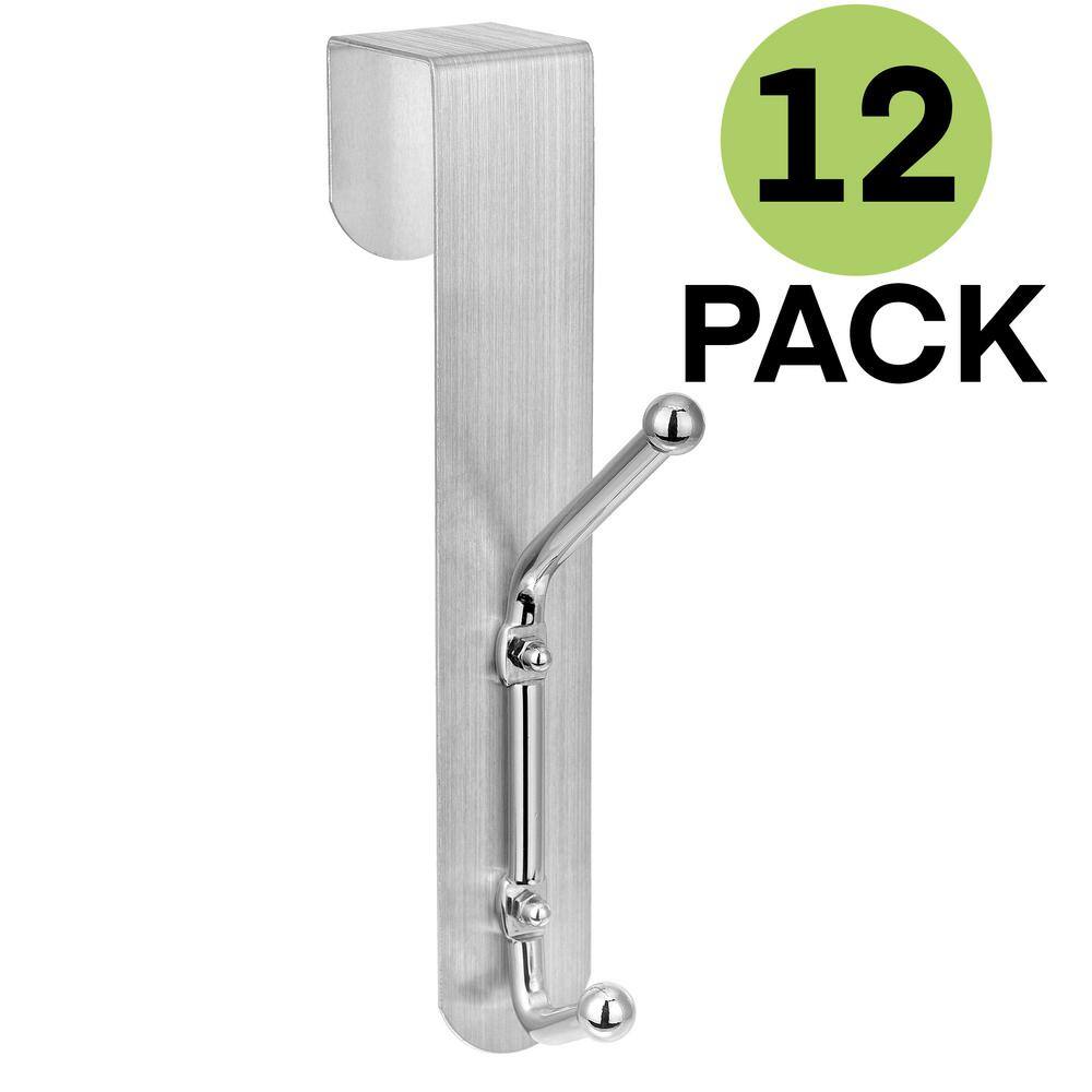 Silver Over-the-Door Hooks with Aluminum Back Plate, 12-Pack