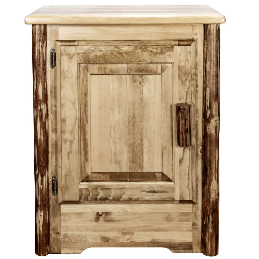 Brown Lacquer Lodgepole Pine Accent Cabinet with Adjustable Shelving