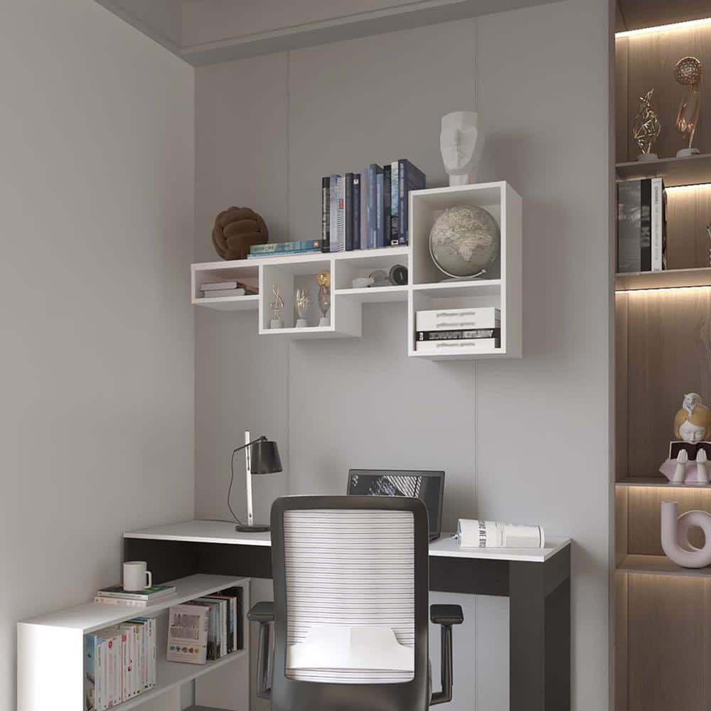 47.2 in. W x 9.9 in. D White Open Floating Wall Shelves, Wood Cubby Wall Sh