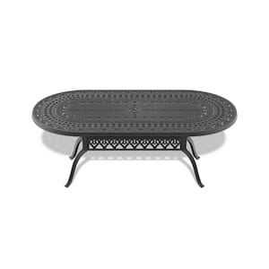 81.89 in. L x 41.34 in. W Oval Cast Aluminum Black Outdoor Patio Dining Table with Umbrella Hole