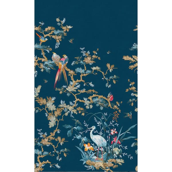 Walls Republic Blue Stork & Exotic Birds Tropical Printed Non-Woven Paper Non-Pasted Textured Wallpaper L: 9' 10" x W: 83"