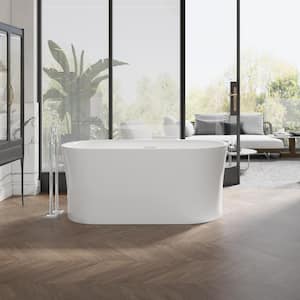 59 in. x 31.5 in. Freestanding Soaking Bathtub with Center Drain and Groove overflow in White/Polished Chrome