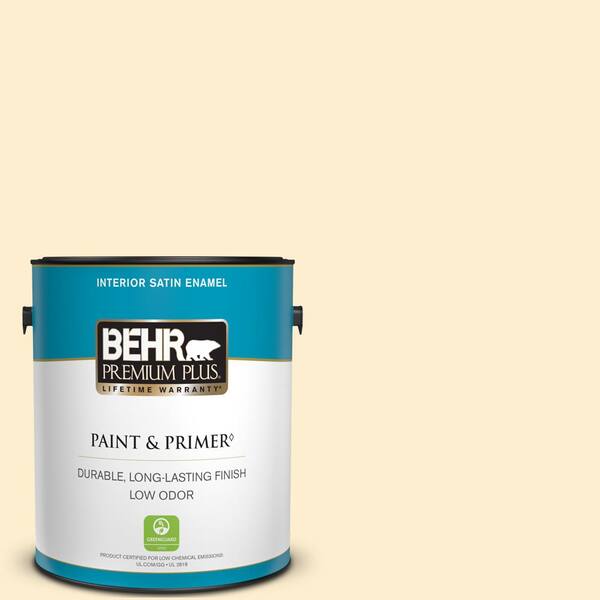 BEHR PREMIUM PLUS 1 gal. #300A-1 Opal Cream Satin Enamel Low Odor Interior Paint & Primer