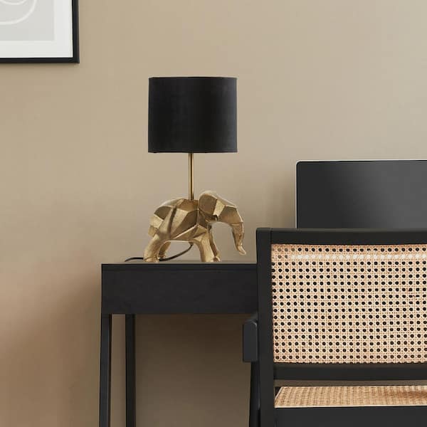River of Goods Ella 15.5 in. Gold Novelty Origami Elephant Table Lamp with Black Fabric Shade