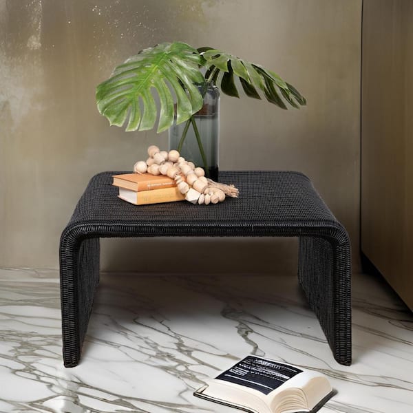 Benjara Gigi 36 in. Black Square Wood Coffee Table with Square Waterfall Edges