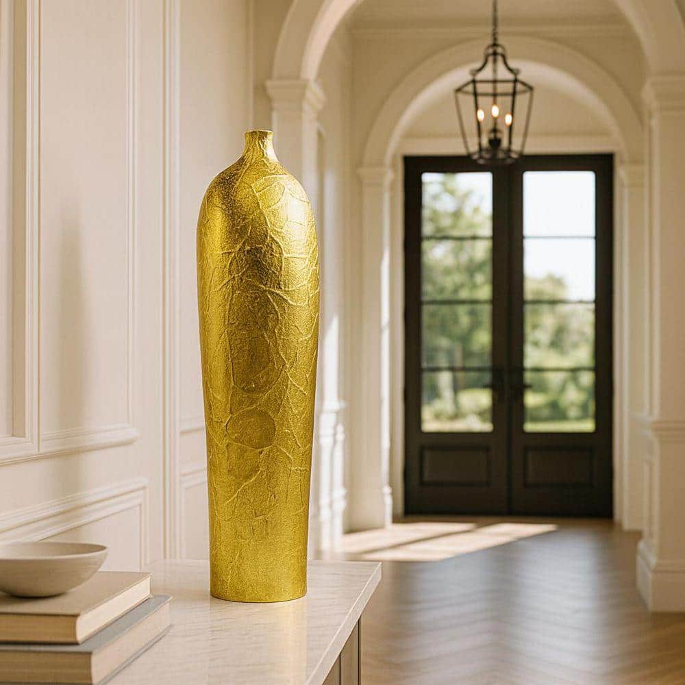 castellousa 20 in. x 6 in. Aluminum Cylinder Metal Contemporary Gold Flower Vase Long Bottle Shape CB-AP62-VS-20-GLD