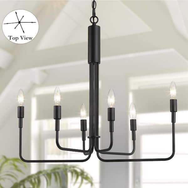 LNC Asymmetric Modern 6-Light Black Rustic Transitional Candlestick Kitchen Island Chandelier