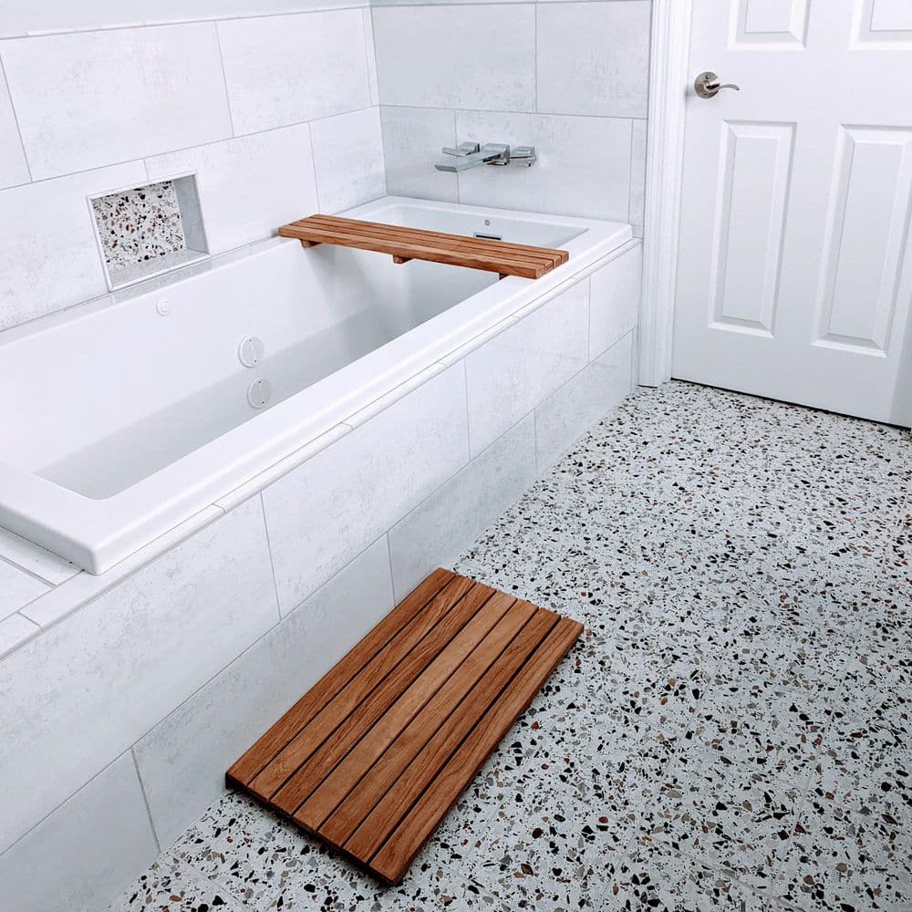 Natural Teak Wood Slatted Shower Mat, 34" x 16"