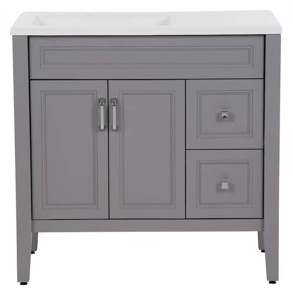 Skylark 37 in. Single Sink Sterling Gray Bath Vanity with White Cultured Marble Top (Assembled)