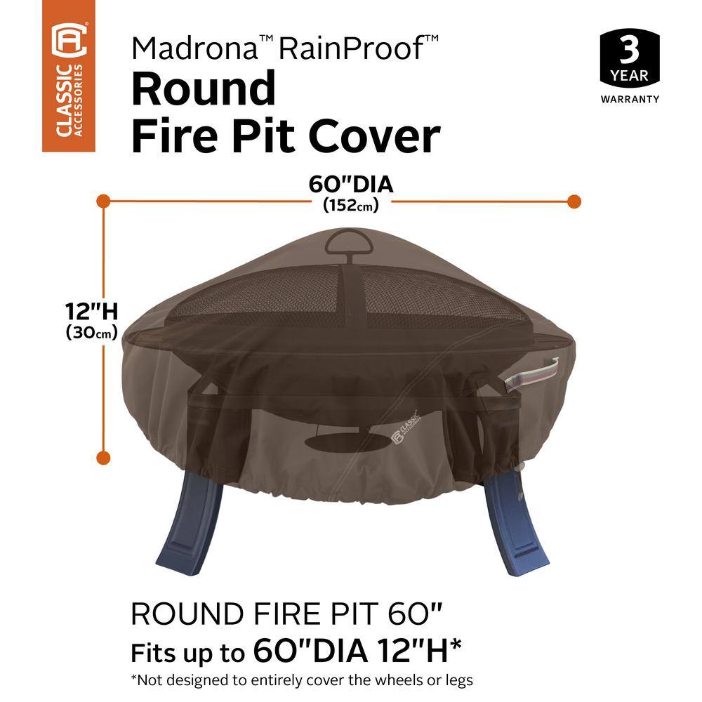 Madrona Waterproof Brown Round Fire Pit Cover with Handles
