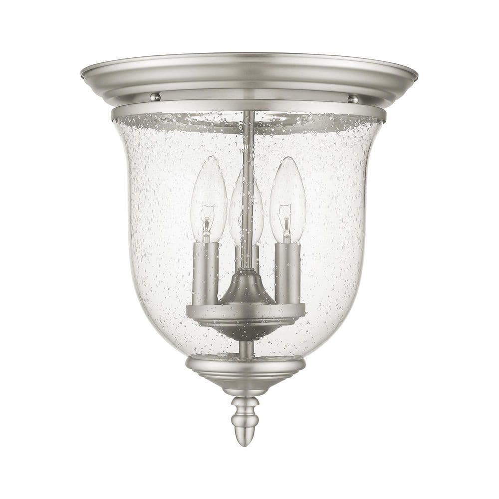 Elegant Brushed Nickel 3-Light Flush Mount with Seeded Glass Jar