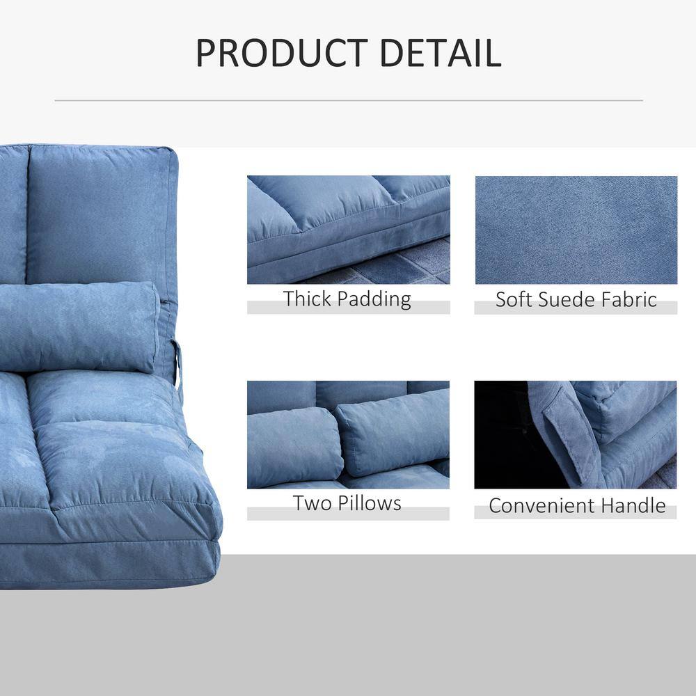 Blue Linen Armless Sleeper Sofa with Metal Frame