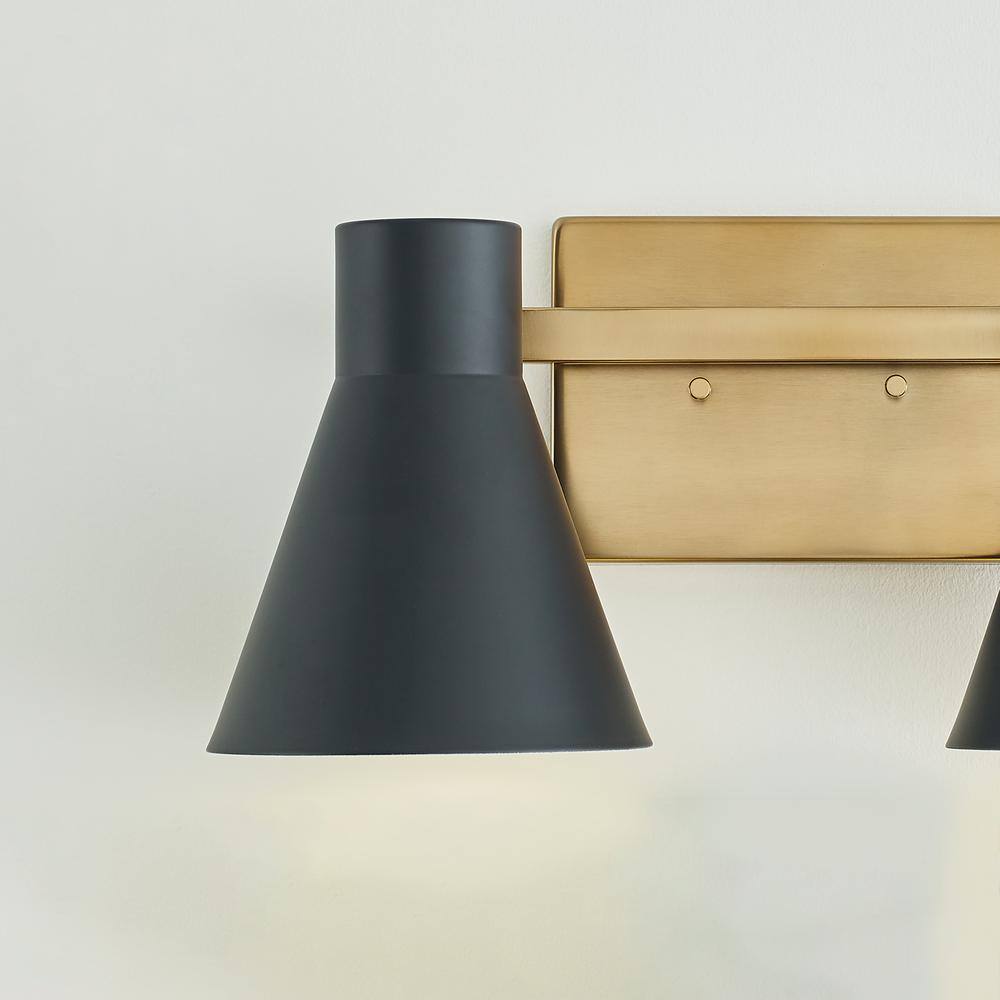 Towner Satin Brass 2-Light Vanity with Black Steel Shades