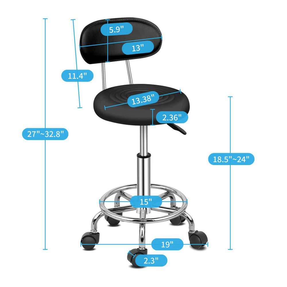 Black Adjustable Ergonomic Salon Stool with Backrest and Wheels