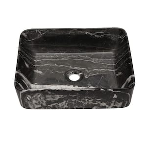 19 in. Ceramic Rectangular Bathroom Vessel Sink in Black Gray Marble