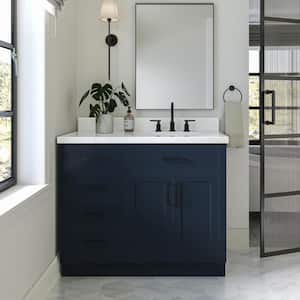 Hepburn 42 in. W x 22 in. D x 36 in. H Single Sink Freestanding Bath Vanity in Midnight Blue with Carrara Qt. Top