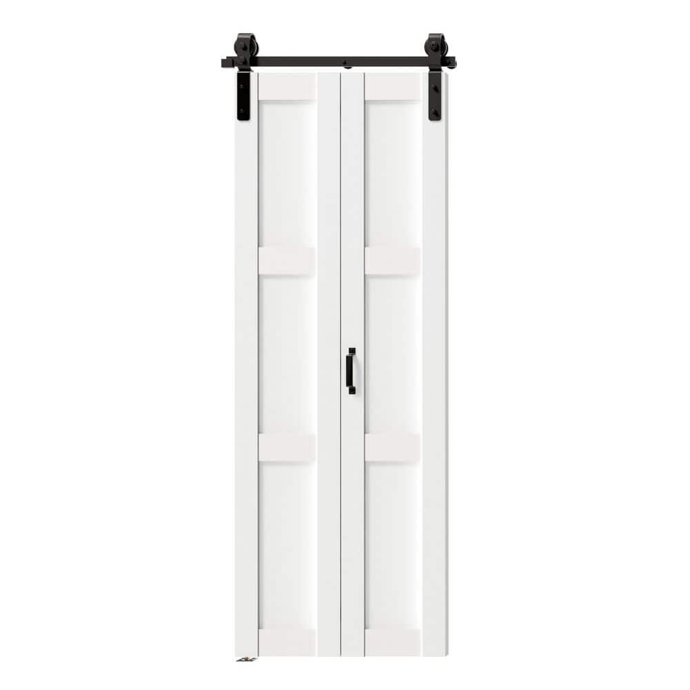 30 in. x 84 in. 3-Panel White PVC Covering MDF Bi-Fold Style Sliding Assembly Required Barn Door with Hardware Kit price history on PriceWatchPro