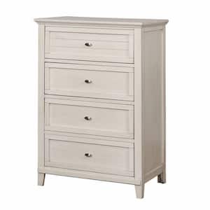 41.75 in. H x 29 in. W x 17 in. L Antique White Chest with 4-Drawers and Metal Pulls