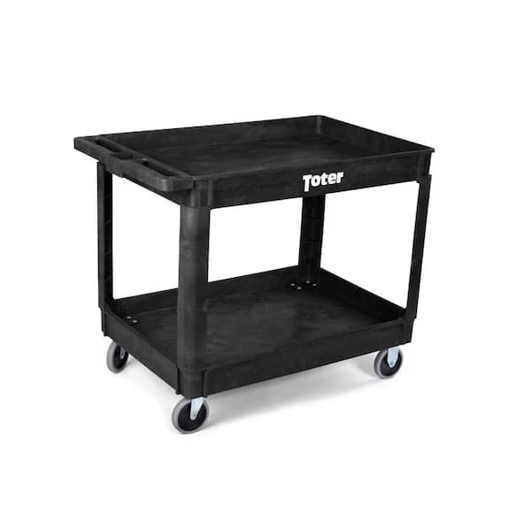 Toter 550 lbs. Capacity 44 in. x 25.3 in. x 32.3 in. Black Plastic 2-Tier 4-Wheeled Lipped Top Straight Handle Utility Cart