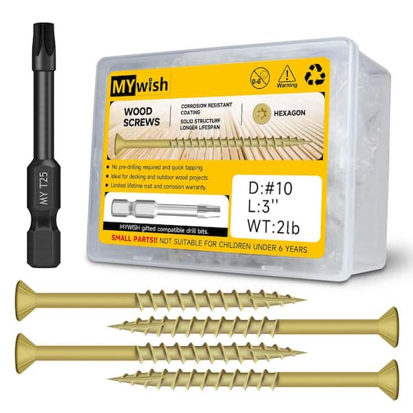 MYWISH #10 x 3 in. Tan Star Flat-Head Wood Deck Screws (127-Piece)